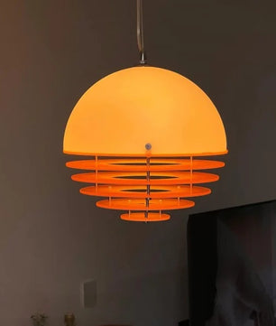 Sunset Bauhaus Pendant Light – Modern Glass & Acrylic Globe Ceiling Light for Living Room, Bedroom & Dining, Orange & White