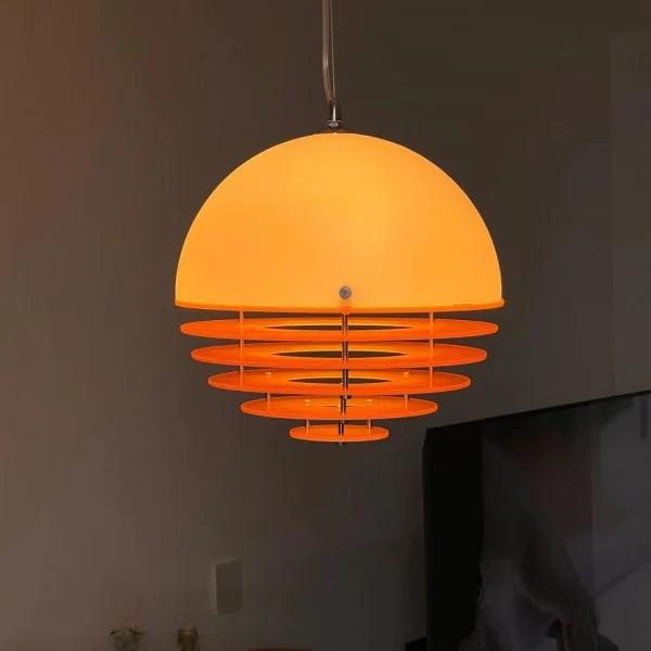 Sunset Bauhaus Pendant Light – Modern Glass & Acrylic Globe Ceiling Light for Living Room, Bedroom & Dining, Orange & White