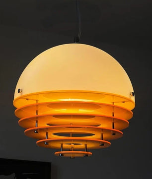 Sunset Bauhaus Pendant Light – Modern Glass & Acrylic Globe Ceiling Light for Living Room, Bedroom & Dining, Orange & White