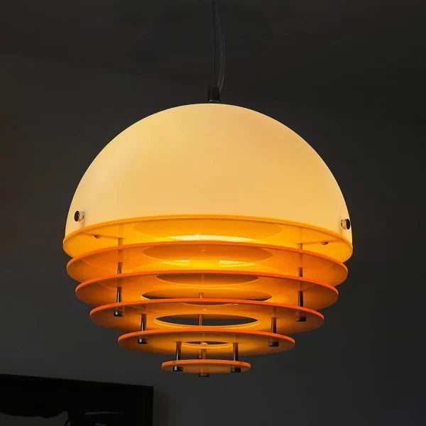 Sunset Bauhaus Pendant Light – Modern Glass & Acrylic Globe Ceiling Light for Living Room, Bedroom & Dining, Orange & White