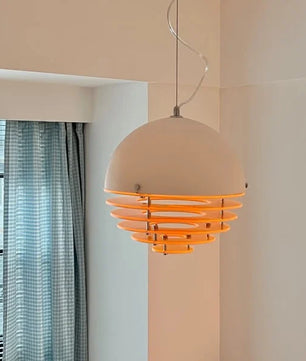 Sunset Bauhaus Pendant Light – Modern Glass & Acrylic Globe Ceiling Light for Living Room, Bedroom & Dining, Orange & White