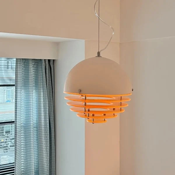 Sunset Bauhaus Pendant Light – Modern Glass & Acrylic Globe Ceiling Light for Living Room, Bedroom & Dining, Orange & White
