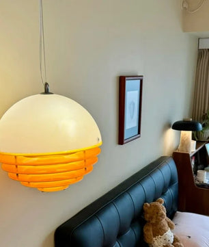 Sunset Bauhaus Pendant Light – Modern Glass & Acrylic Globe Ceiling Light for Living Room, Bedroom & Dining, Orange & White