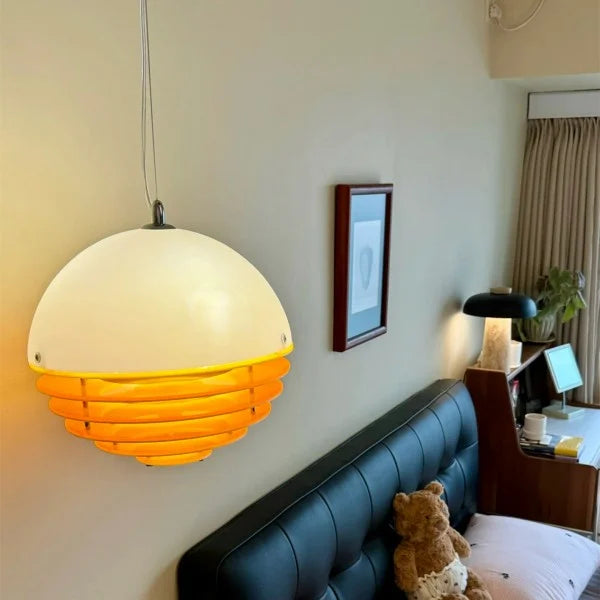 Sunset Bauhaus Pendant Light – Modern Glass & Acrylic Globe Ceiling Light for Living Room, Bedroom & Dining, Orange & White