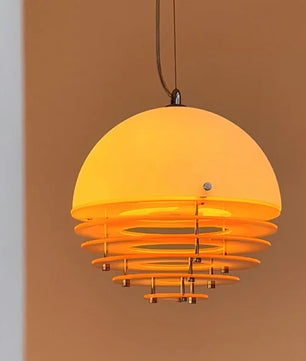 Sunset Bauhaus Pendant Light – Modern Glass & Acrylic Globe Ceiling Light for Living Room, Bedroom & Dining, Orange & White