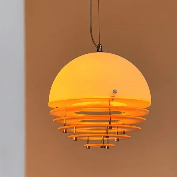 Sunset Bauhaus Pendant Light – Modern Glass & Acrylic Globe Ceiling Light for Living Room, Bedroom & Dining, Orange & White