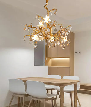 Fiori Chandelier – Modern Brass Floral Ceiling Light for Dining Room & Living Room
