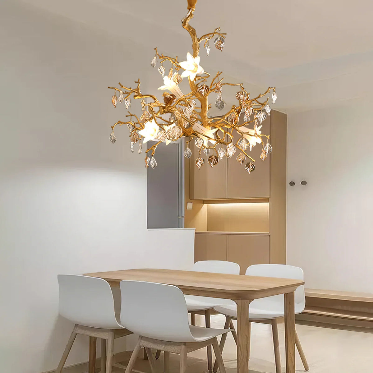 Fiori Chandelier – Modern Brass Floral Ceiling Light for Dining Room & Living Room