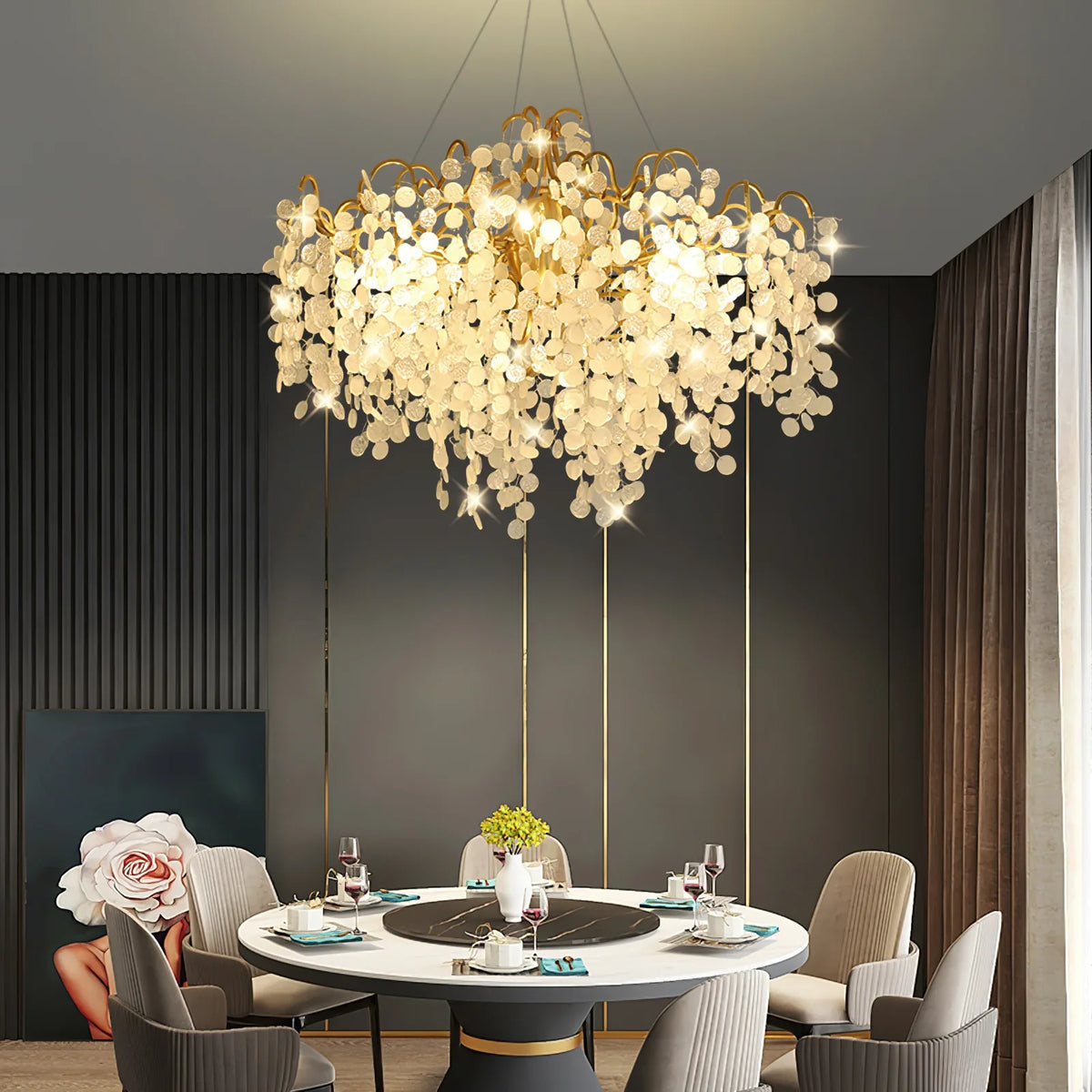 Shiro Noda Round Chandelier – Modern Brass & Glass Globe Ceiling Light for Dining Room