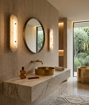 Natural Travertine & Alabaster Capsule Sconce