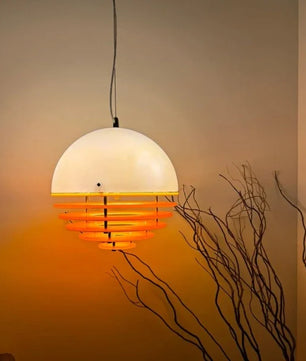 Sunset Bauhaus Pendant Light – Modern Glass & Acrylic Globe Ceiling Light for Living Room, Bedroom & Dining, Orange & White