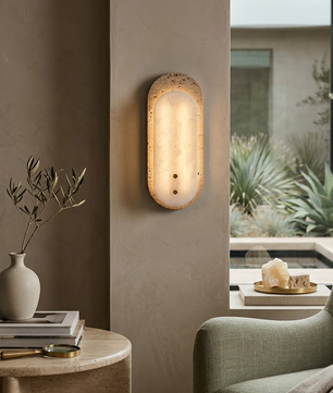 Natural Travertine & Alabaster Capsule Sconce
