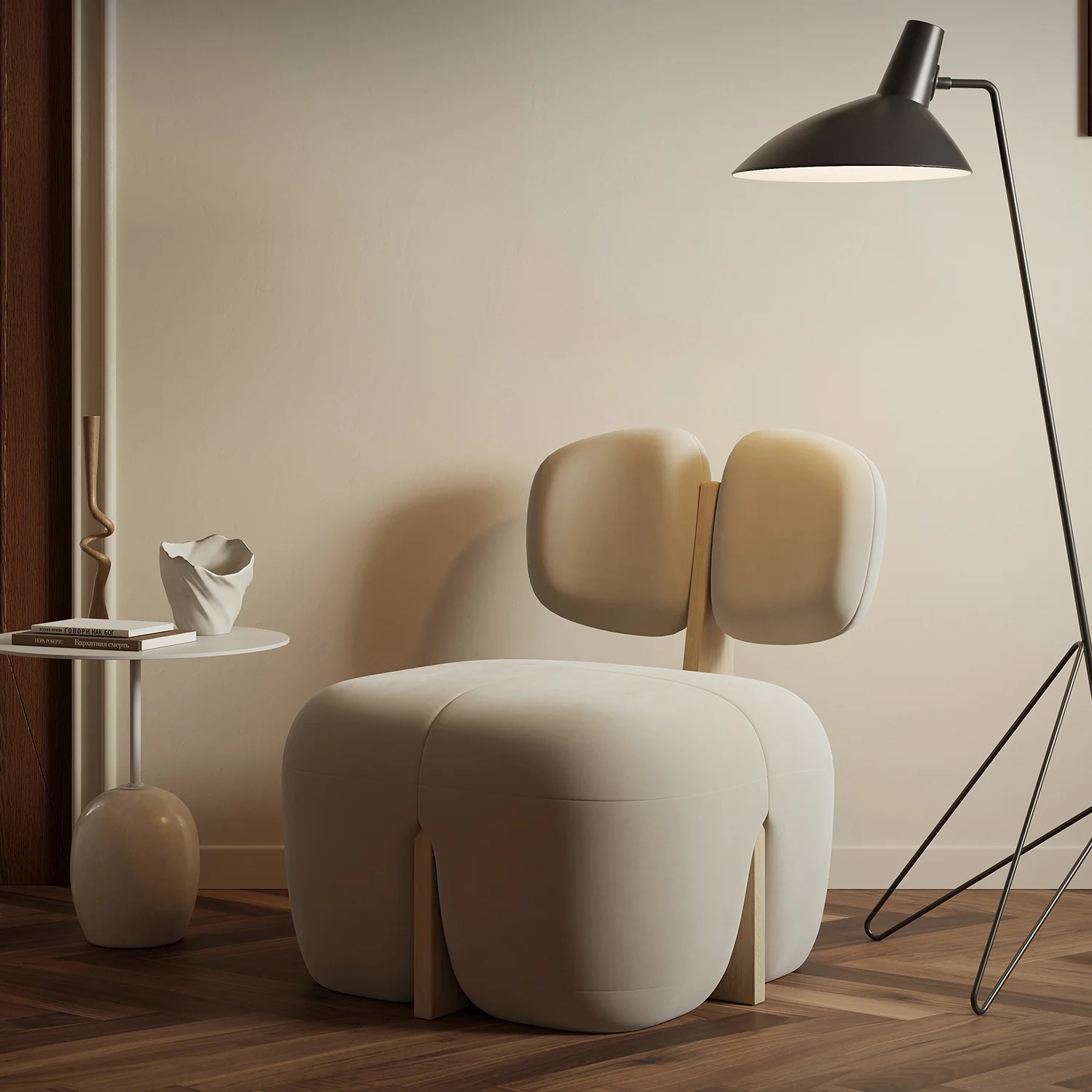 Minimalist Wabi-sabi Cream Sofa Chair