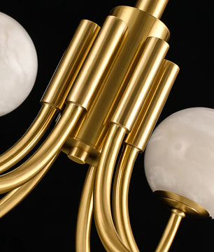 Brass & Alabaster Round Chandelier – Modern Ceiling Light for Dining Room & Foyer, 6–10 Lights