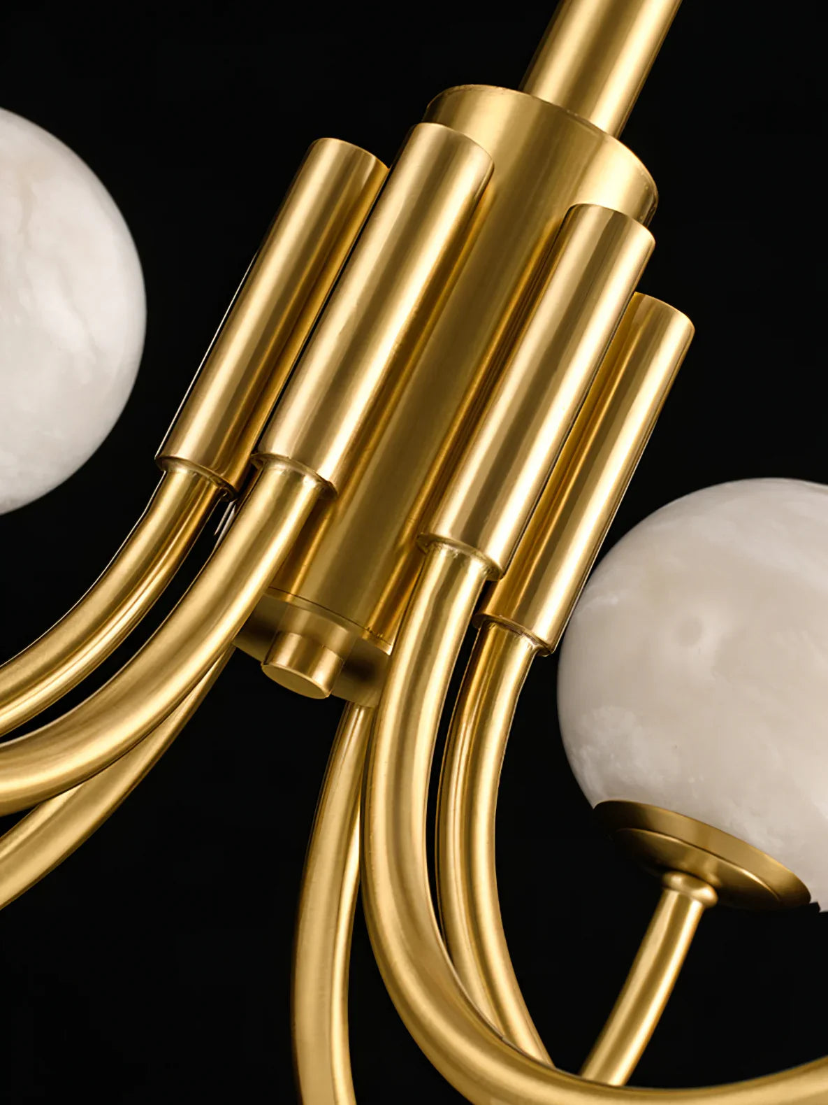Brass & Alabaster Round Chandelier – Modern Ceiling Light for Dining Room & Foyer, 6–10 Lights