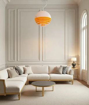 Sunset Bauhaus Pendant Light – Modern Glass & Acrylic Globe Ceiling Light for Living Room, Bedroom & Dining, Orange & White