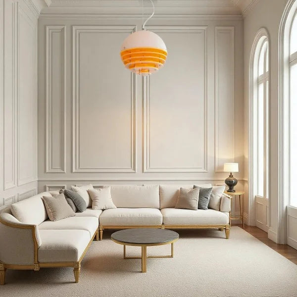 Sunset Bauhaus Pendant Light – Modern Glass & Acrylic Globe Ceiling Light for Living Room, Bedroom & Dining, Orange & White