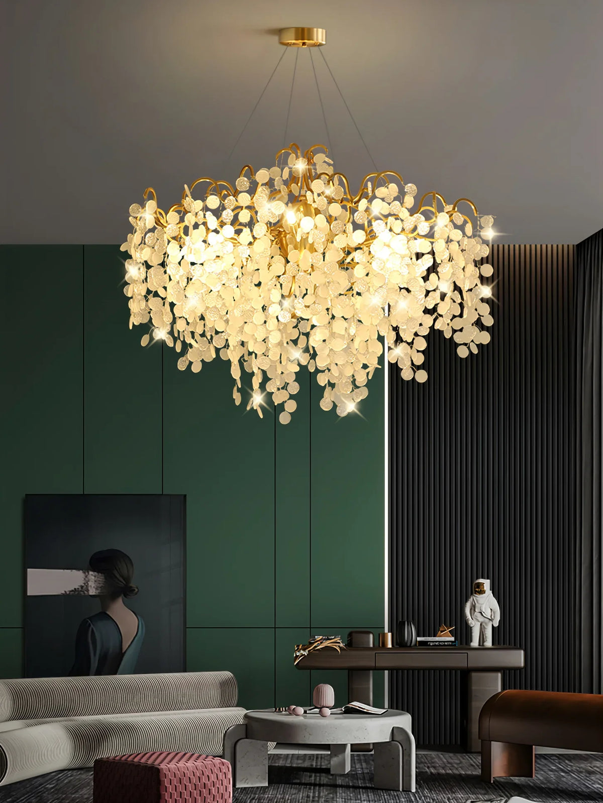 Shiro Noda Round Chandelier – Modern Brass & Glass Globe Ceiling Light for Dining Room