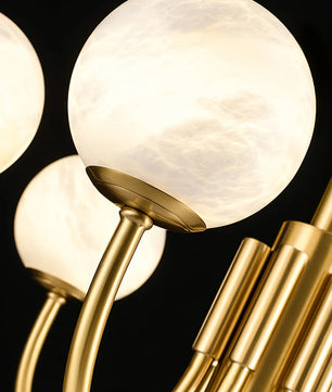 Brass & Alabaster Round Chandelier – Modern Ceiling Light for Dining Room & Foyer, 6–10 Lights
