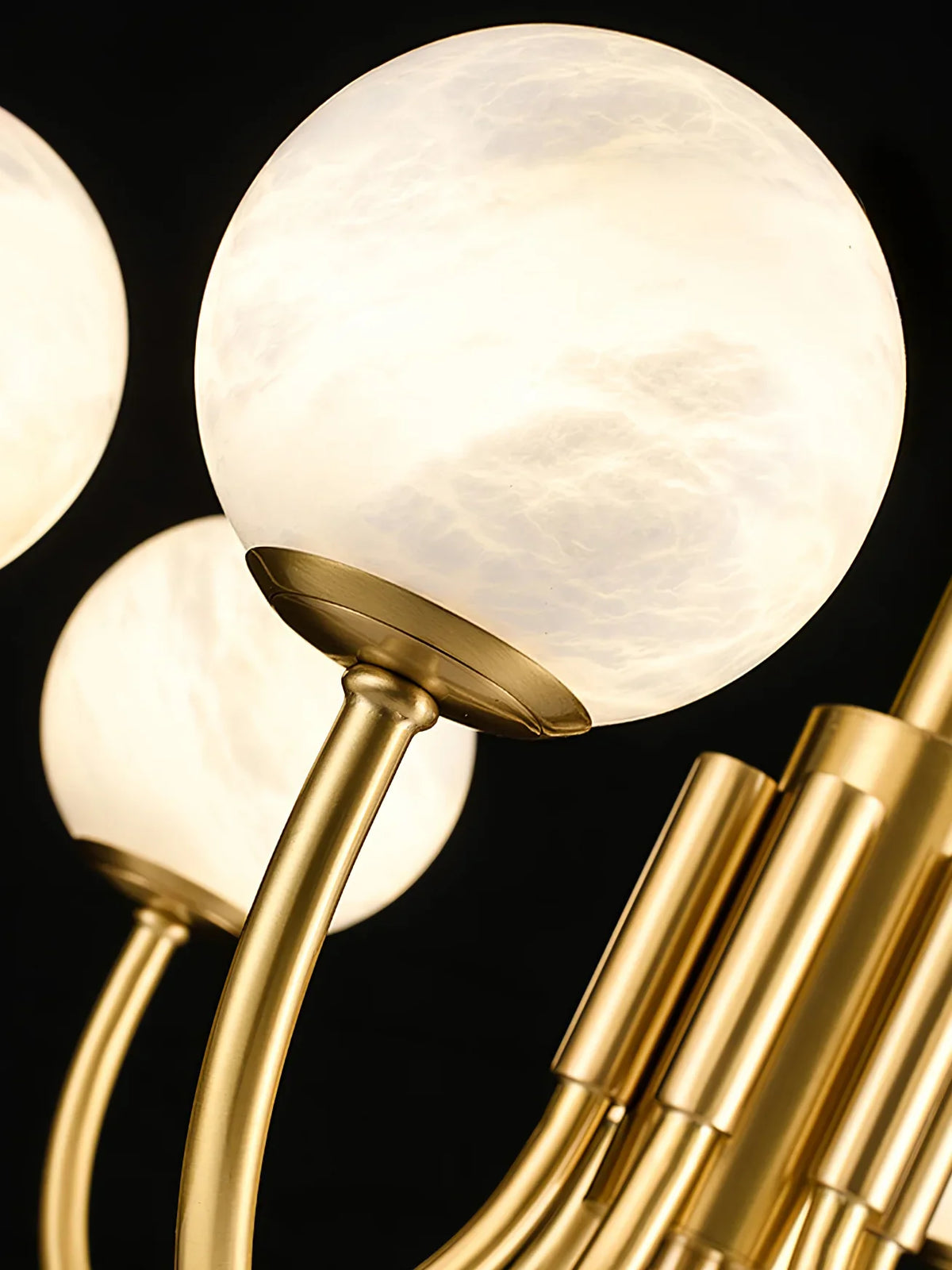 Brass & Alabaster Round Chandelier – Modern Ceiling Light for Dining Room & Foyer, 6–10 Lights