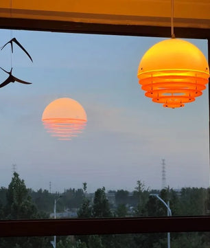 Sunset Bauhaus Pendant Light – Modern Glass & Acrylic Globe Ceiling Light for Living Room, Bedroom & Dining, Orange & White