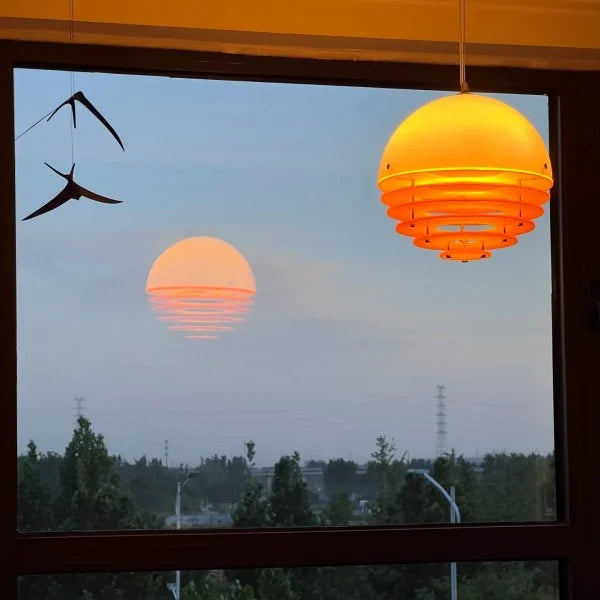 Sunset Bauhaus Pendant Light – Modern Glass & Acrylic Globe Ceiling Light for Living Room, Bedroom & Dining, Orange & White