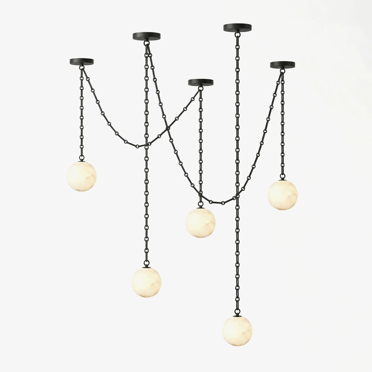 Alabaster Stone Sphere Multi-Light Chandelier