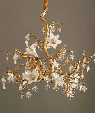 Fiori Chandelier – Modern Brass Floral Ceiling Light for Dining Room & Living Room