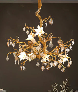 Fiori Chandelier – Modern Brass Floral Ceiling Light for Dining Room & Living Room