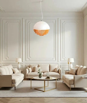 Sunset Bauhaus Pendant Light – Modern Glass & Acrylic Globe Ceiling Light for Living Room, Bedroom & Dining, Orange & White