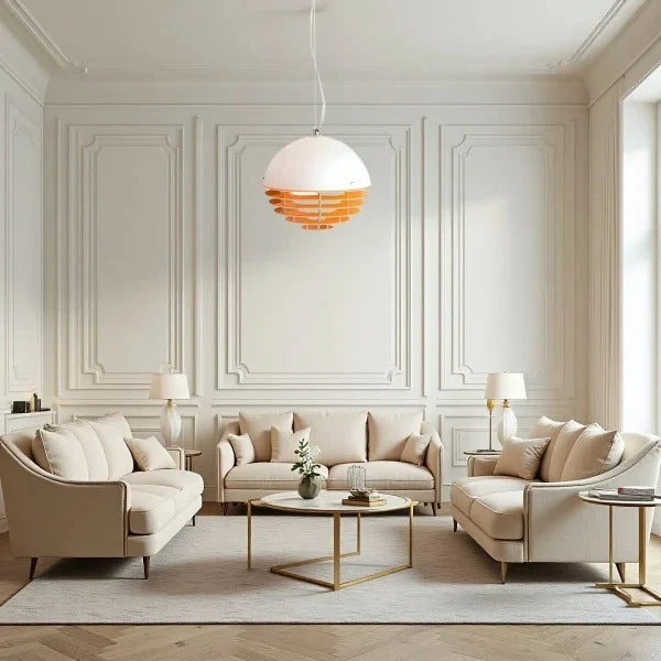 Sunset Bauhaus Pendant Light – Modern Glass & Acrylic Globe Ceiling Light for Living Room, Bedroom & Dining, Orange & White
