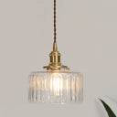 Vintage Cylinder Ribbed Glass Pendant Light