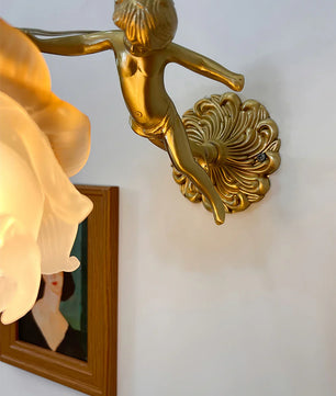 Putti Statuettes Brass Wall Lamp