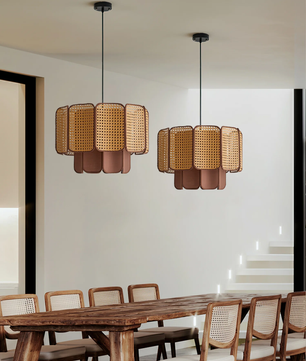 Rattan & Fabric Tiered Pendant Light