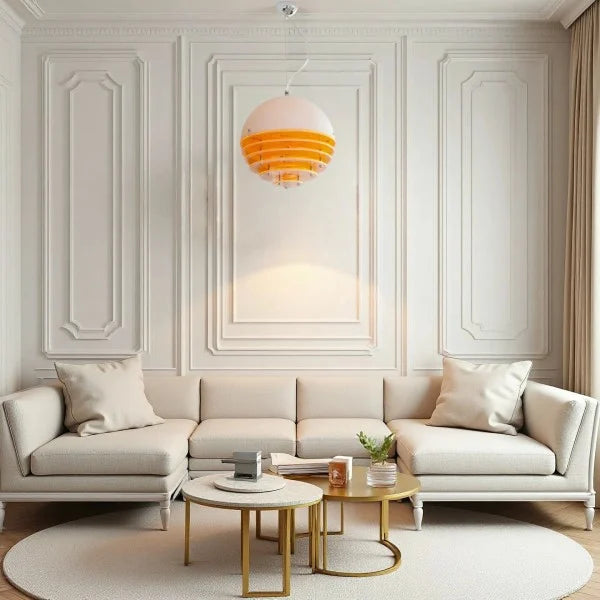 Sunset Bauhaus Pendant Light – Modern Glass & Acrylic Globe Ceiling Light for Living Room, Bedroom & Dining, Orange & White