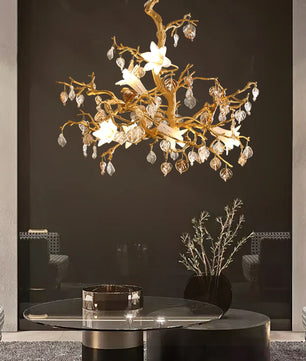 Fiori Chandelier – Modern Brass Floral Ceiling Light for Dining Room & Living Room