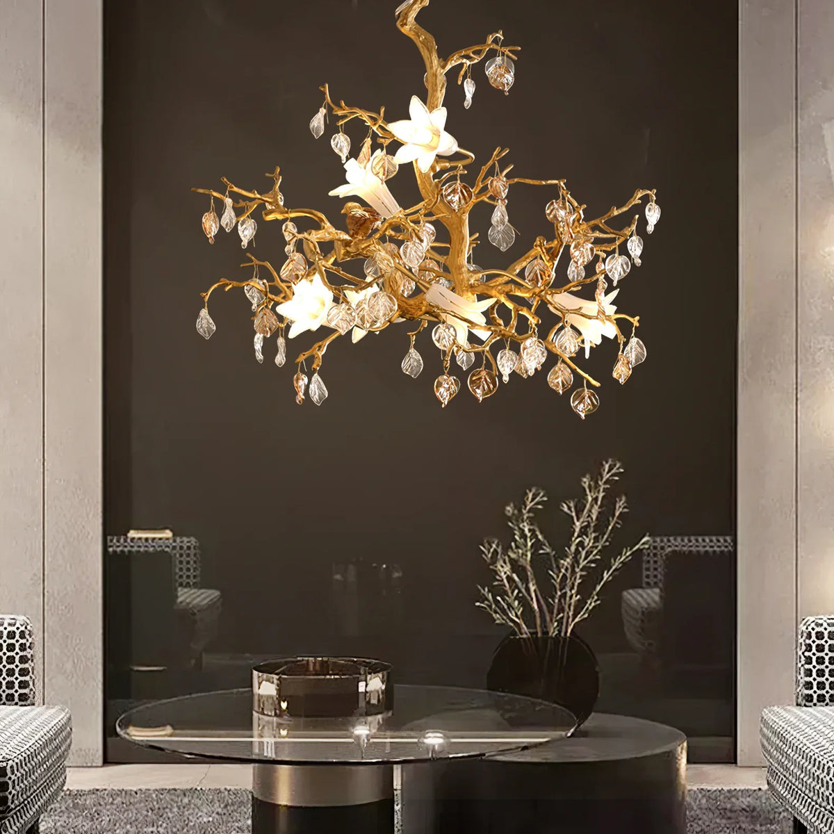 Fiori Chandelier – Modern Brass Floral Ceiling Light for Dining Room & Living Room