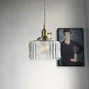 Vintage Cylinder Ribbed Glass Pendant Light