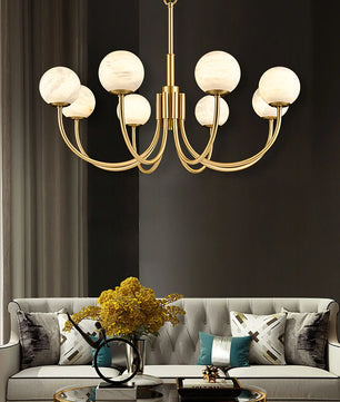 Brass & Alabaster Round Chandelier – Modern Ceiling Light for Dining Room & Foyer, 6–10 Lights