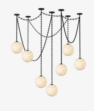 Alabaster Stone Sphere Multi-Light Chandelier
