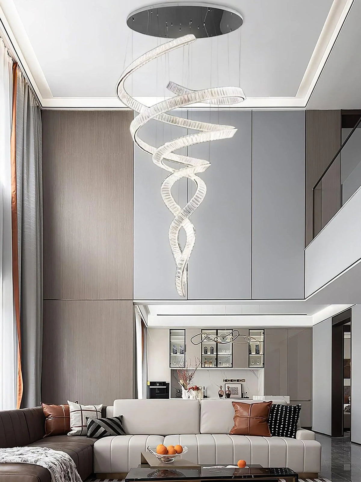 Long Spiral Crystal Chandelier – Modern Cascading Crystal Ceiling Light for Staircase & Foyer, Clear