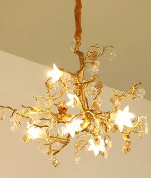 Fiori Chandelier – Modern Brass Floral Ceiling Light for Dining Room & Living Room