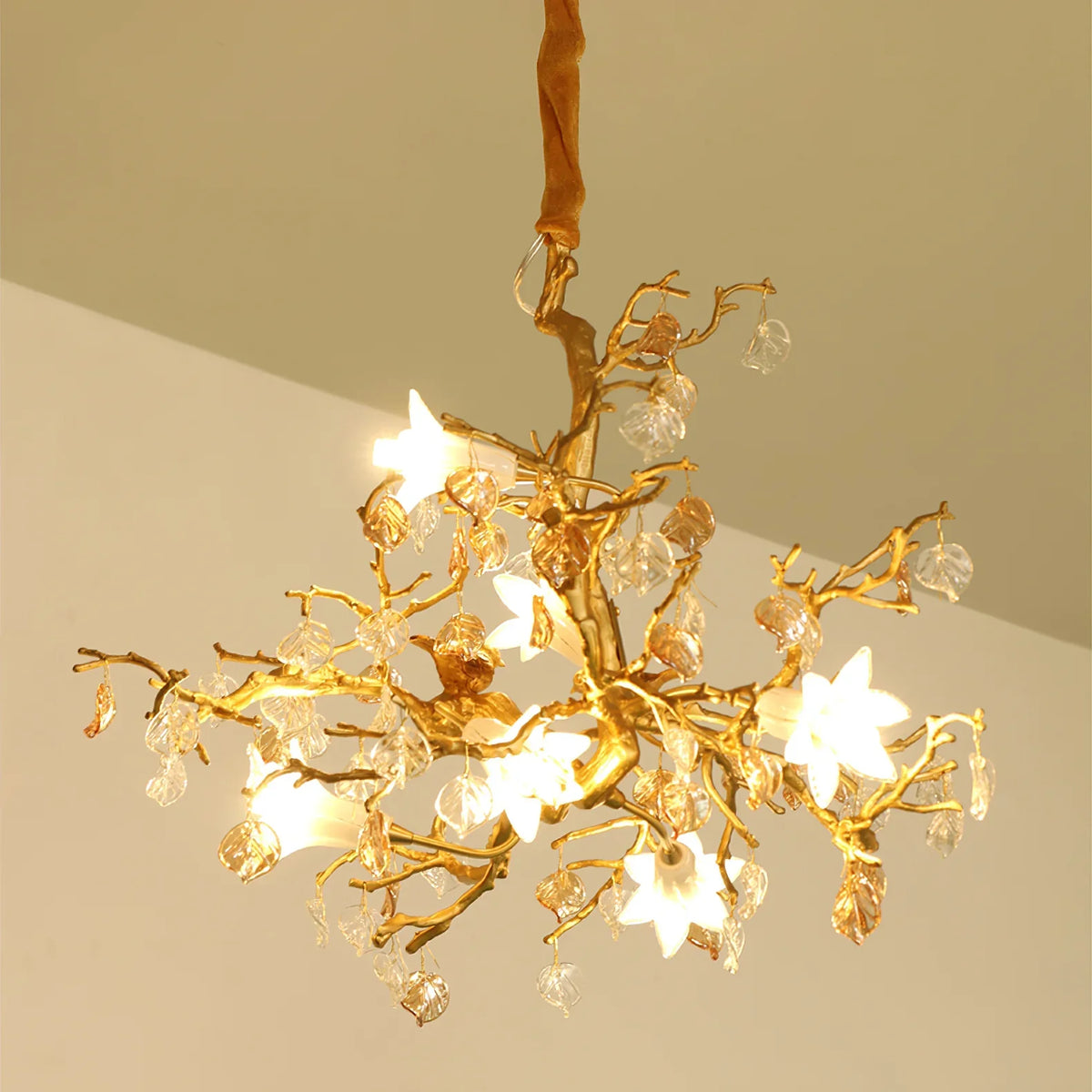 Fiori Chandelier – Modern Brass Floral Ceiling Light for Dining Room & Living Room