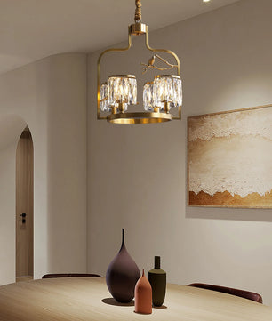 Crystal Bird Chandelier – Modern Brass & Crystal Ceiling Light for Dining Room, 4–6 Lights