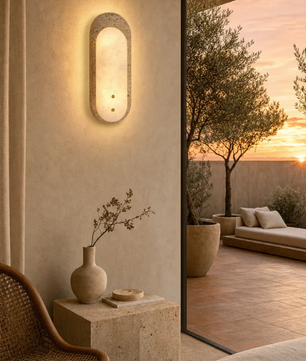 Natural Travertine & Alabaster Capsule Sconce