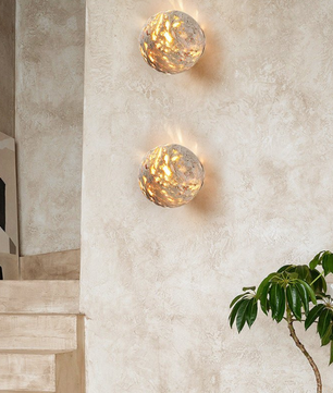 Aura Yellow Travertine Orb Sconce