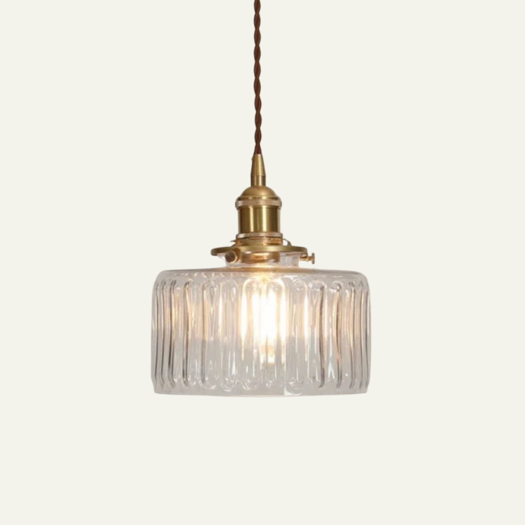 Vintage Cylinder Ribbed Glass Pendant Light